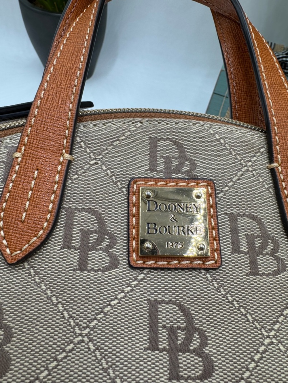Dooney & Bourke Gretta Domed Satchel | Signature Monogram Handbag | Tan/Brown - Picture 6 of 10